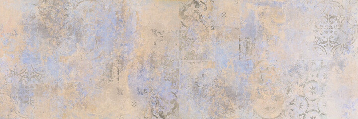 Ingelijste posters Verweerde muur Vintage patchwork tegels in bruingrijs  © Corri Seizinger