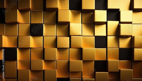 Gold blocks background. Golden cubes pattern. Ideal as background for banners. Generative AI
