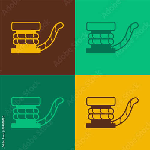 Pop art Marine bollard with rope tied on pier icon isolated on color background. Vector