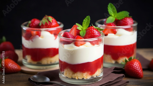 Strawberry desserts with cream in a glass. AI