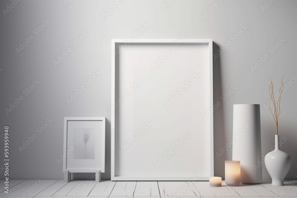 Interior design nomadic boho style with an empty frame mockup. Generative AI Interior design nomadic boho style with an empty frame mockup. Generative AI