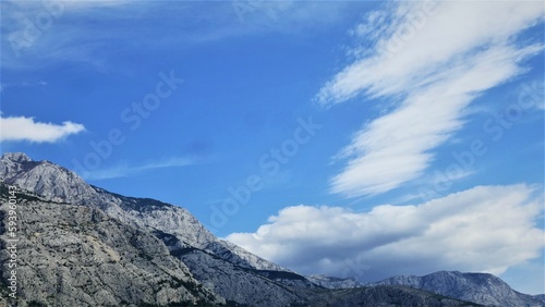 Mountain with blue sky with white clouds