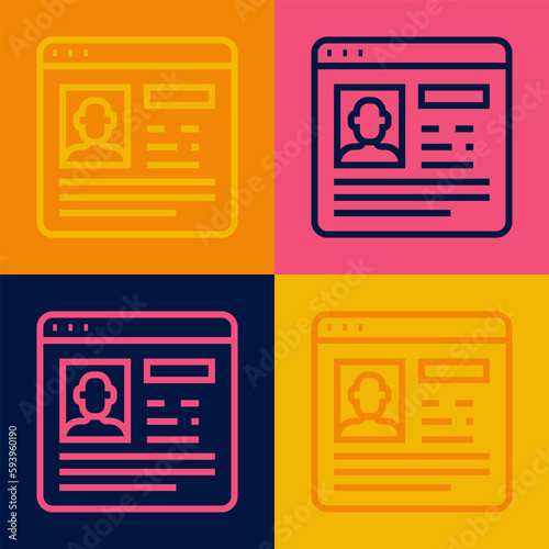 Pop art line Resume icon isolated on color background. CV application. Searching professional staff. Analyzing personnel resume. Vector