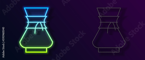 Glowing neon line Pour over coffee maker icon isolated on black background. Alternative methods of brewing coffee. Coffee culture. Vector