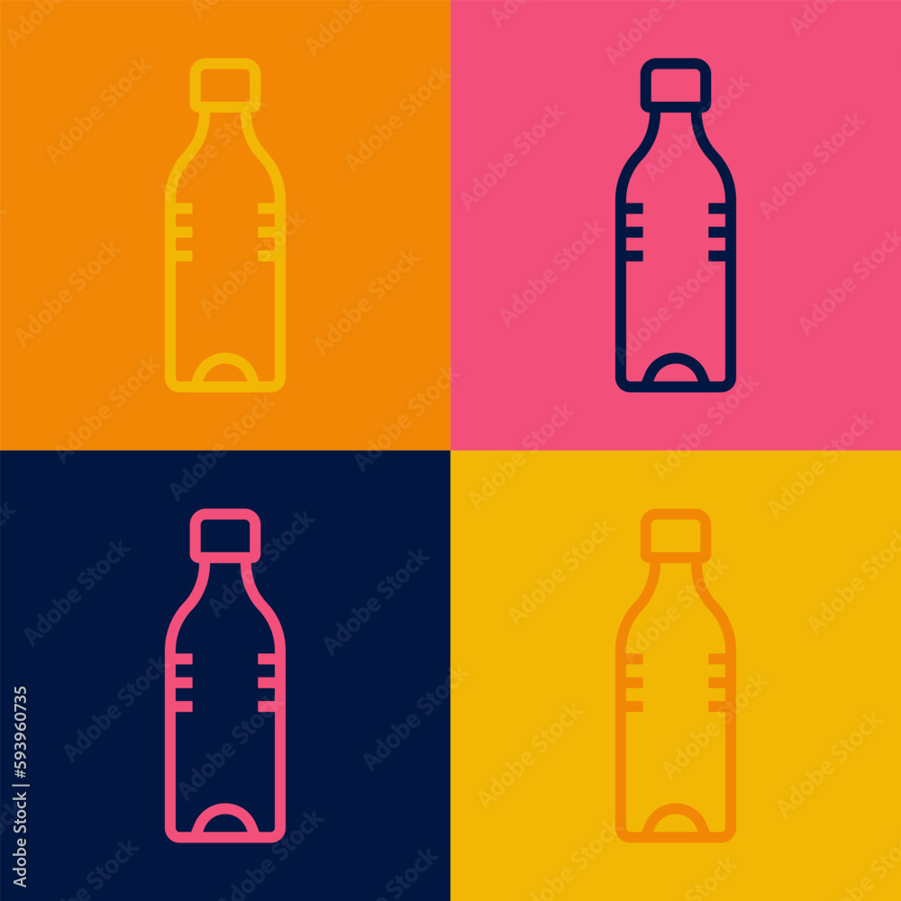 Pop art line Bottle of water icon isolated on color background. Soda aqua drink sign. Vector