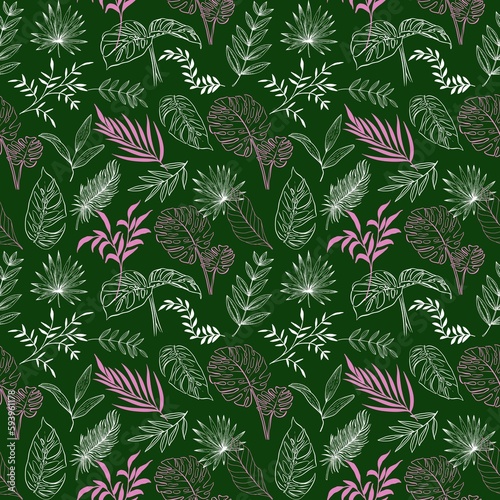 seamless pattern with leaves, green background