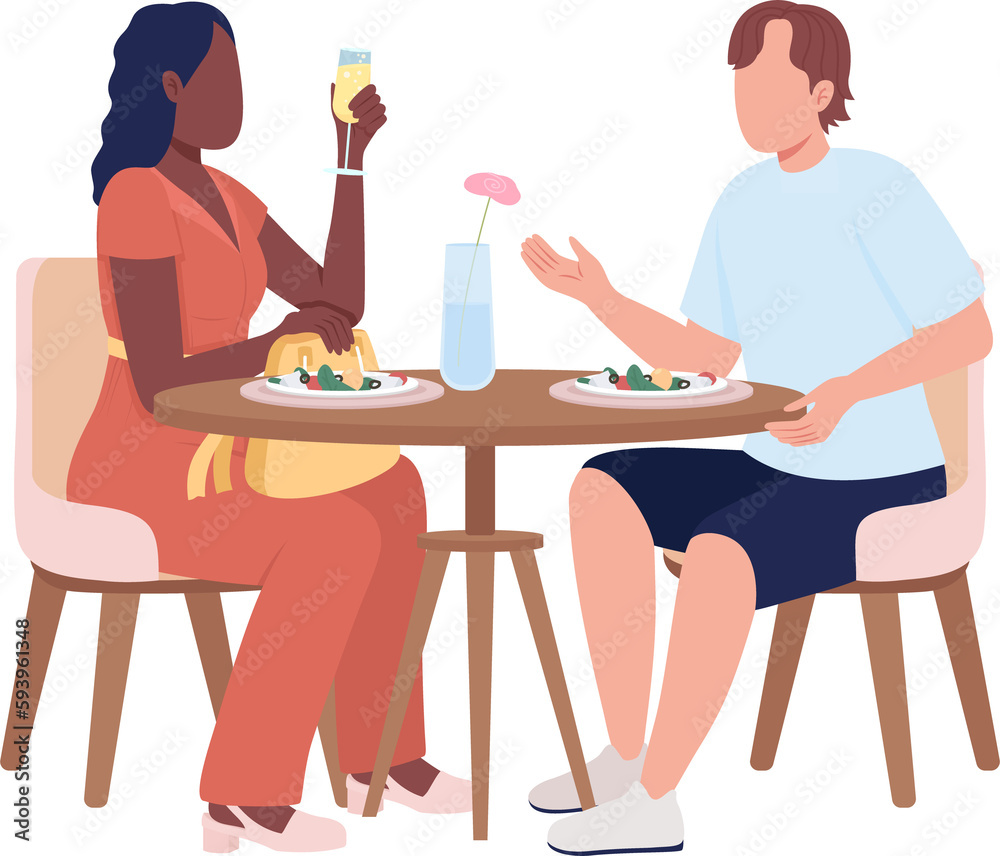 Guests sitting at table in restaurant semi flat color raster characters. Full body people on white. Luxury cafe simple cartoon style illustration for web graphic design and animation Guests sitting at table in restaurant semi flat color raster characters. Full body people on white. Luxury cafe simple cartoon style illustration for web graphic design and animation