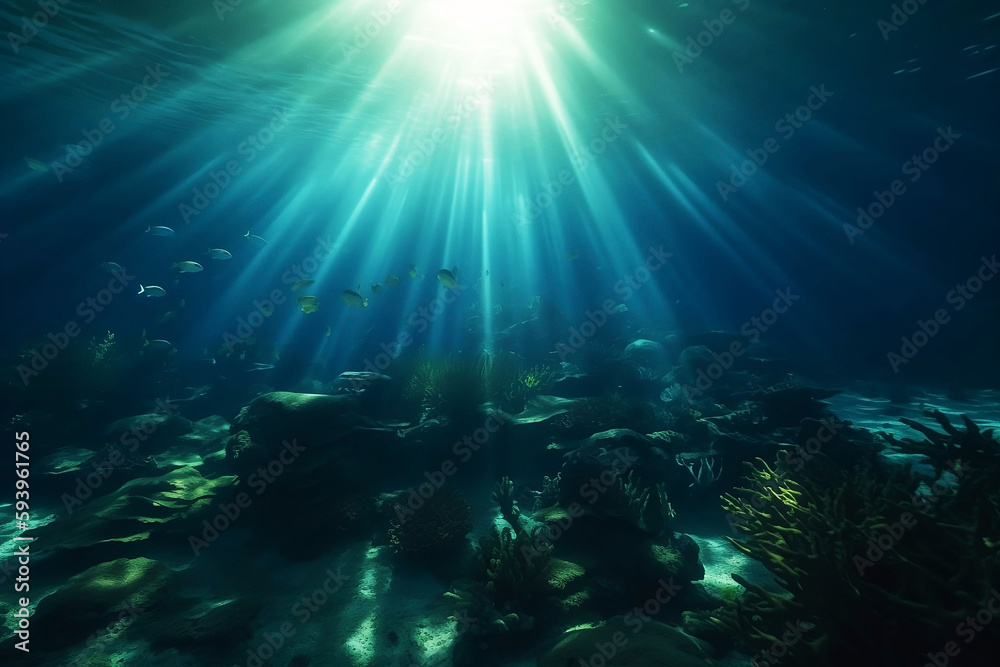 Underwater Blue Sea Sunlight Background Underwater Blue Sea Sunlight Background