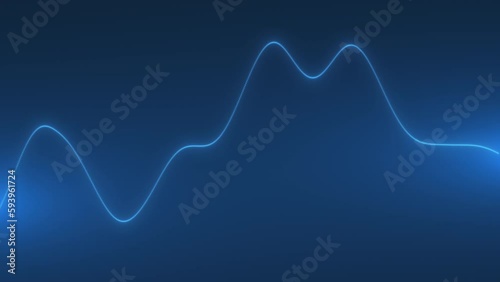 Looped animation of the movement of a sine wave of glowing blue particles on a blue background. 3D render. photo