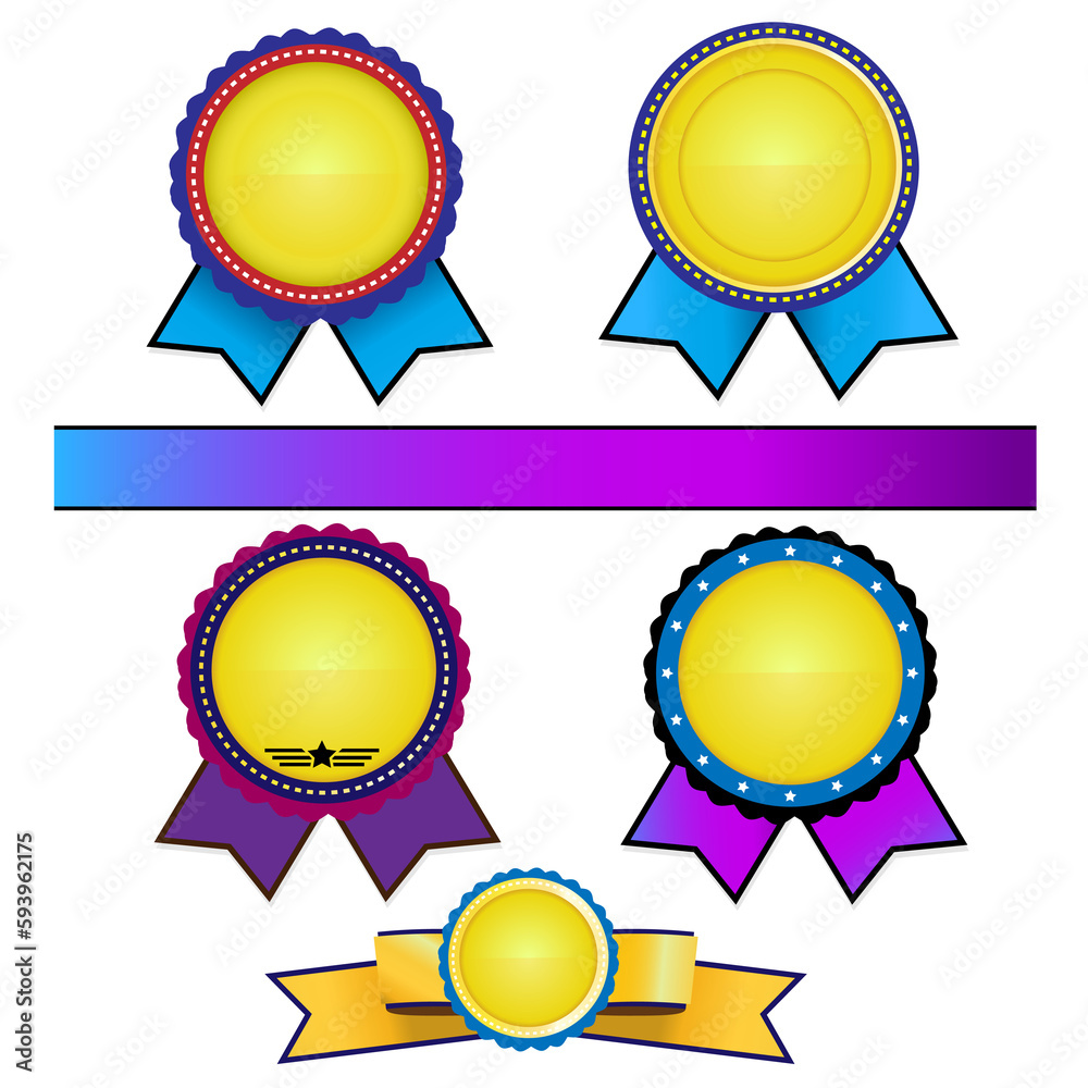 Golden award ribbons and colored ribbons with banners Golden award ribbons and colored ribbons with banners