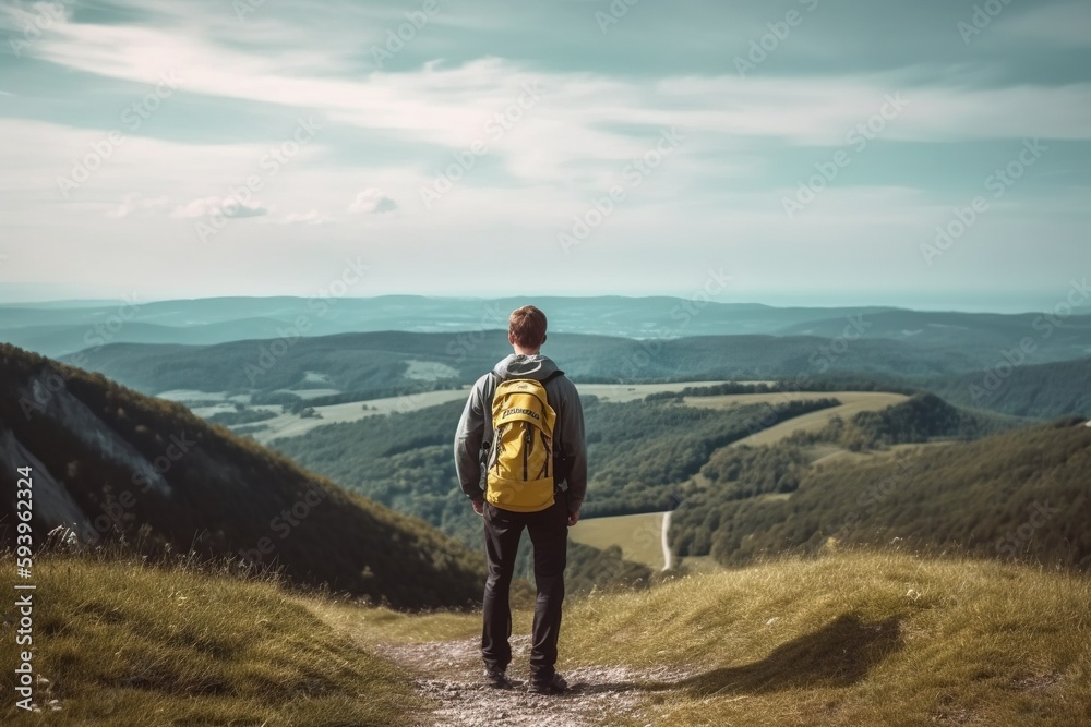 Obraz premium Top of moutaing. Hiking on the nature. Infinity horizon view. 
