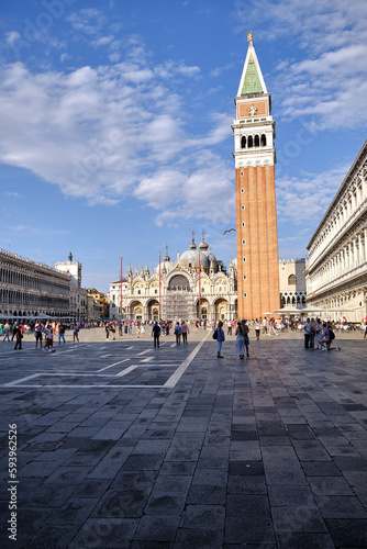 Venice: Basilica San Marco and the Clocktower in Piazza San Marco, Italy.