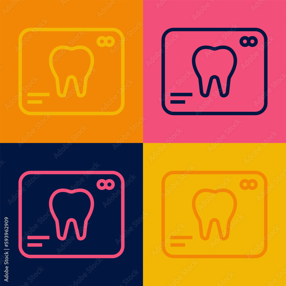 Pop art line X-ray of tooth icon isolated on color background. Dental x-ray. Radiology image. Vector Pop art line X-ray of tooth icon isolated on color background. Dental x-ray. Radiology image. Vector