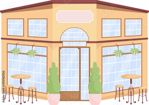 Cafe exterior semi flat color raster object. Full sized item on white. Restaurant simple cartoon style illustration for web graphic design and animation. Cardo font used