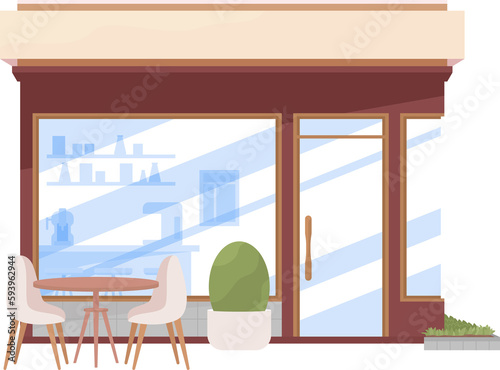 Coffee shop semi flat color raster object. Full sized item on white. Cozy cafe simple cartoon style illustration for web graphic design and animation. Recursive font used