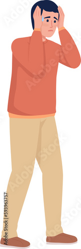 Man experiencing emotional shock semi flat color raster character. Panic attack. Full body person on white. Simple cartoon style illustration for web graphic design and animation