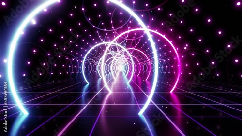 Wallpaper Mural Neon Line Tunnel glowing　Fluorescent light corridor stage CG background Torontodigital.ca