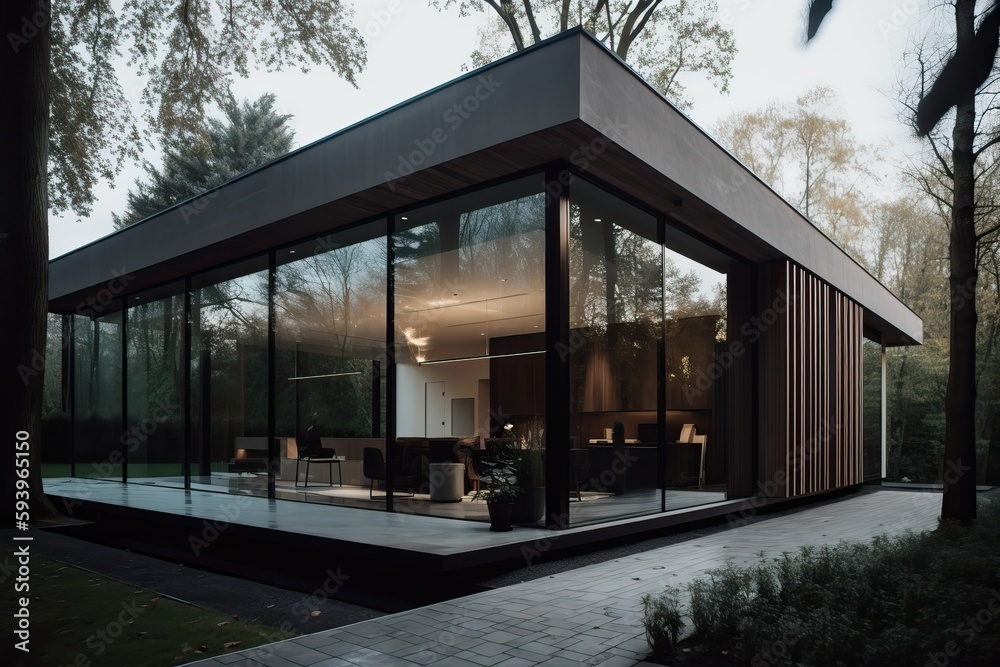 Contemporary unique villa with modern architectural design, generative ai Contemporary unique villa with modern architectural design, generative ai