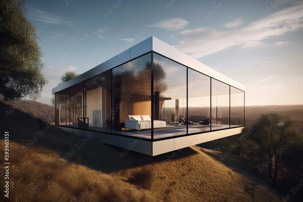 Obraz premium Contemporary unique villa with modern architectural design, generative ai