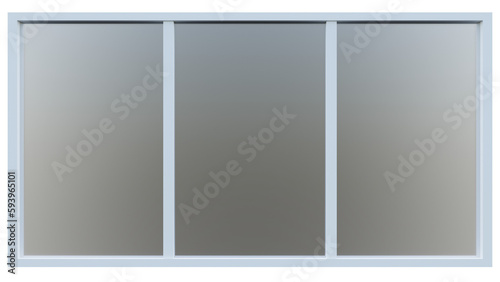 3d rendering of white rectangle grid horizontal window frame with glass.