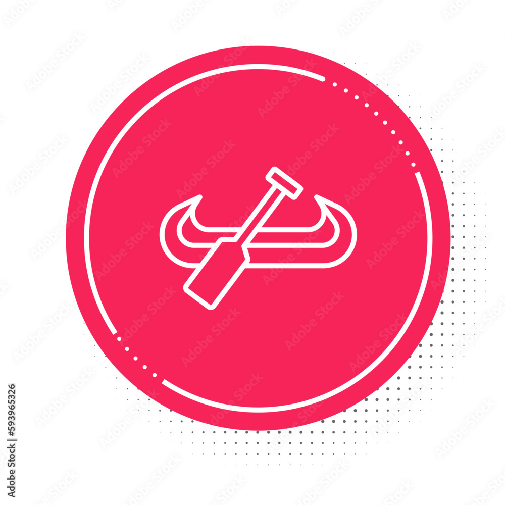 White line Kayak and paddle icon isolated on white background. Kayak and canoe for fishing and tourism. Outdoor activities. Red circle button. Vector White line Kayak and paddle icon isolated on white background. Kayak and canoe for fishing and tourism. Outdoor activities. Red circle button. Vector