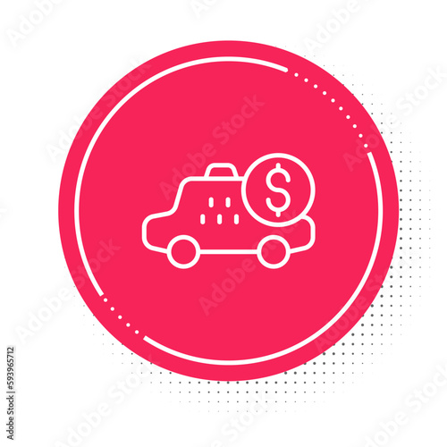 White line Taximeter device icon isolated on white background. Measurement appliance for passenger fare in taxi car. Red circle button. Vector