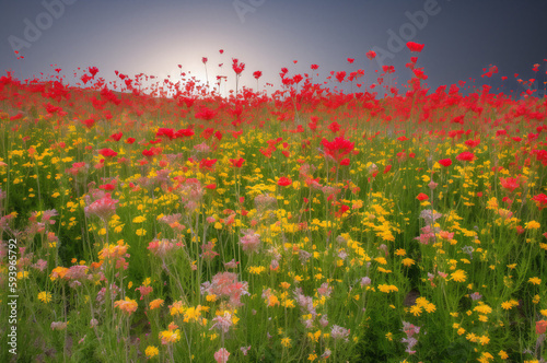 Vibrant red flower field