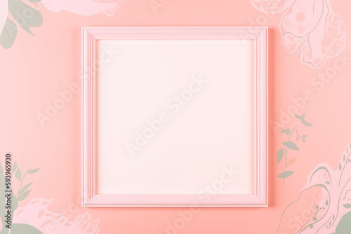 Pale pink decorative frames, frames, photos, paintings, etc., ideal for use with messages, and features a cute decoration with a flower pattern on the rim. Generative AI © omune