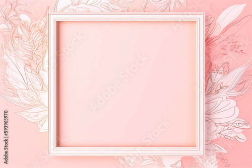 Wallpaper Mural Pale pink decorative frames, frames, photos, paintings, etc., ideal for use with messages, and features a cute decoration with a flower pattern on the rim. Generative AI Torontodigital.ca