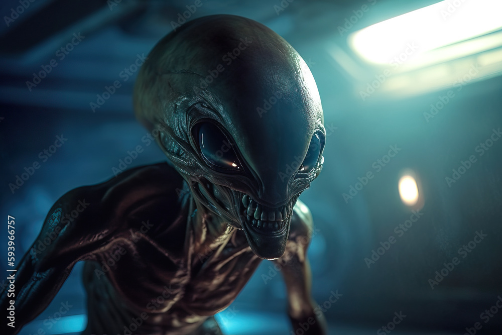 Generative AI illustration of extraterrestrial alien with dark wide ...