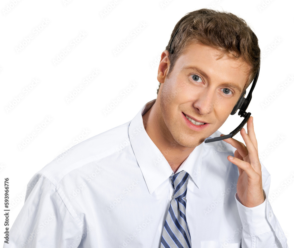 Portrait of a smiling man with headset working as a call center operator Portrait of a smiling man with headset working as a call center operator
