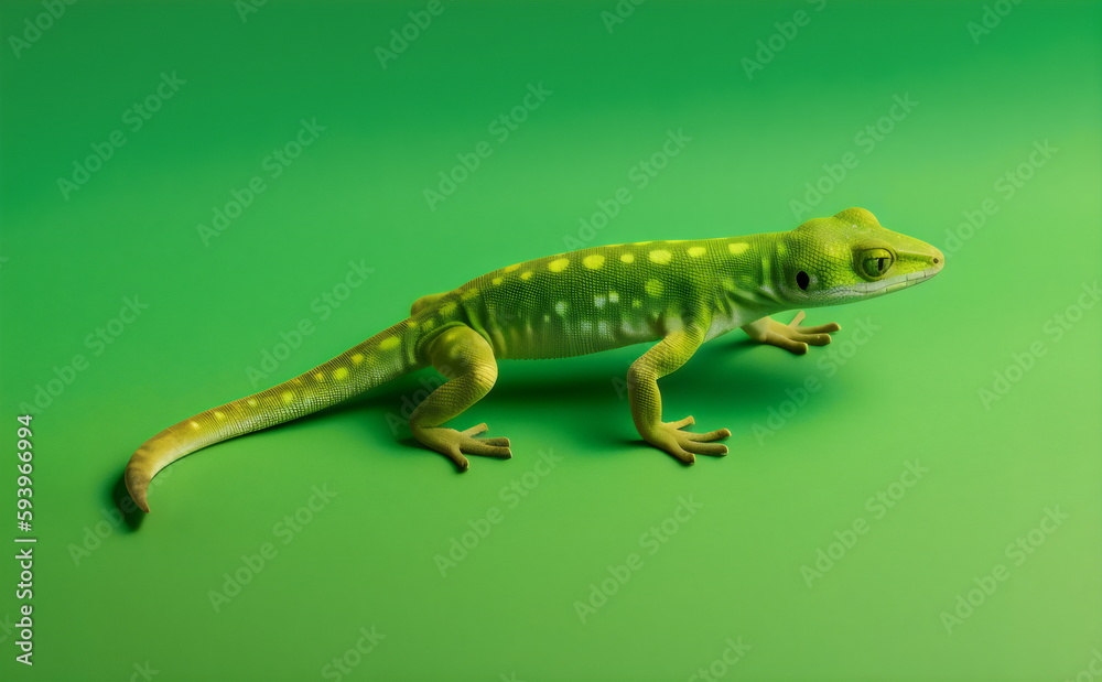 green gecko isolated on plain green studio background, made with generative ai green gecko isolated on plain green studio background, made with generative ai