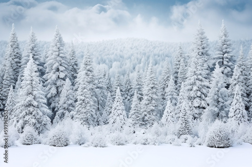 Snowy winter mountain view with trees