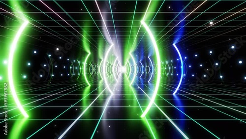 Wallpaper Mural Neon Line Tunnel glowing　Fluorescent light corridor stage CG background Torontodigital.ca