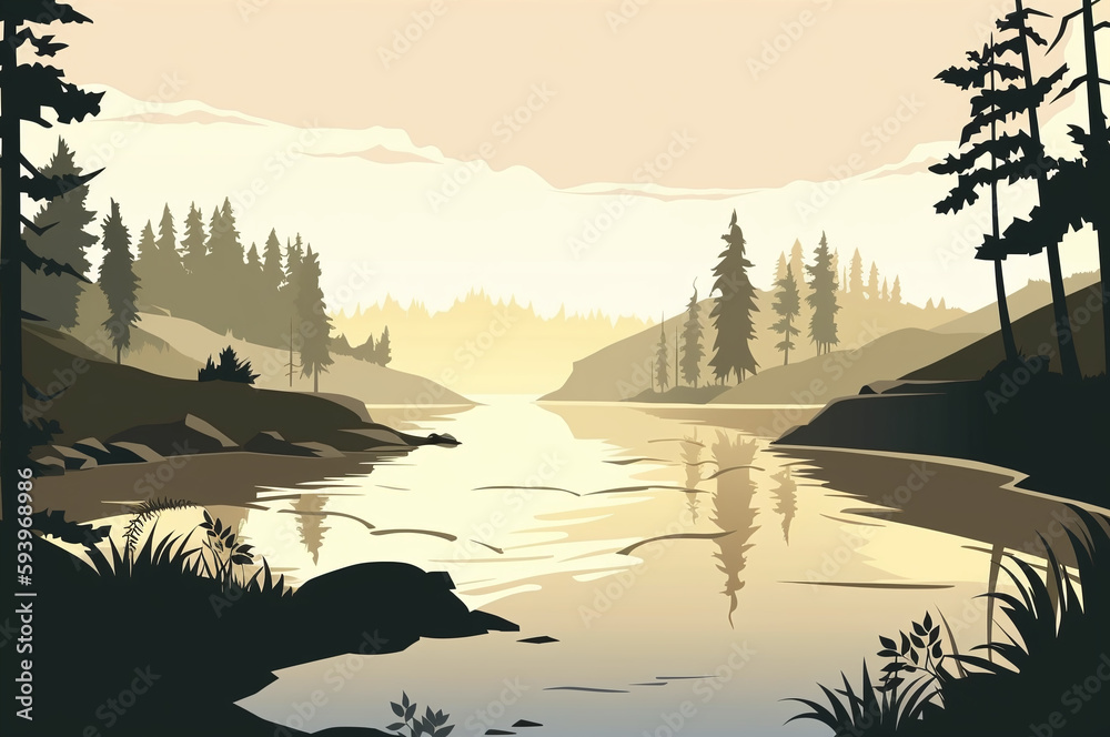 Lake scene minimalist illustration