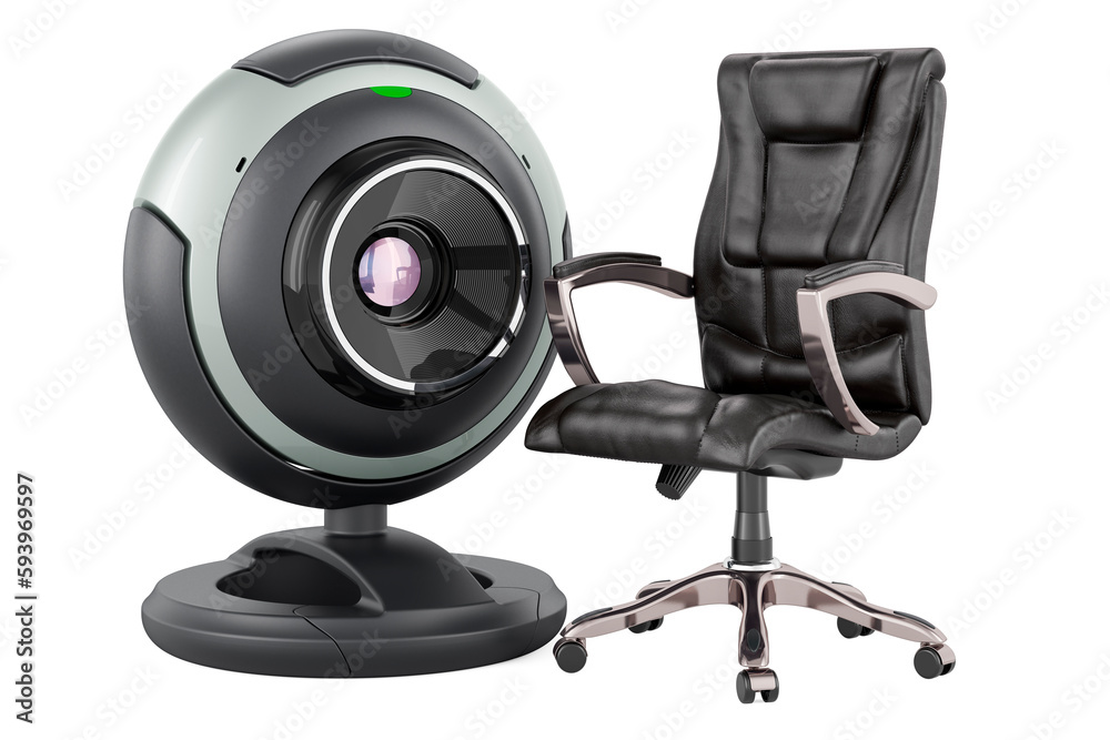 Webcam with office chair, 3D rendering Webcam with office chair, 3D rendering