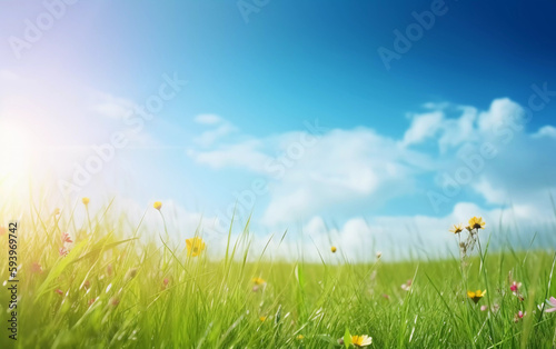 field of grass with flowers in the sun 