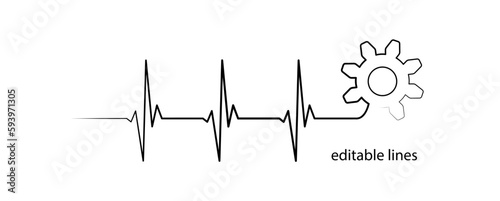 Editable lines heart rhythm illustration with gear wheel, heartbeat line vector design to use in healthcare, business, healthy lifestyle, medicine and ekg concept illustration projects.
