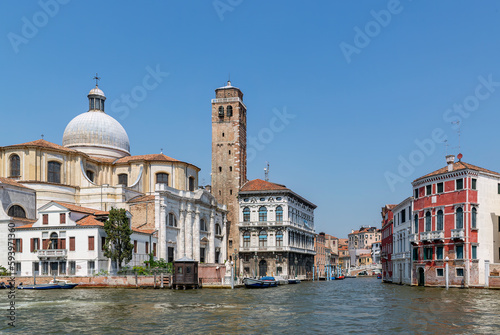 Church of San Geremia and Campanile and Palazzo Labia on Grand Canal in summer Cannaregio district Venice Veneto Italy Europe