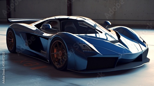 blue sports car in the garage generative ai