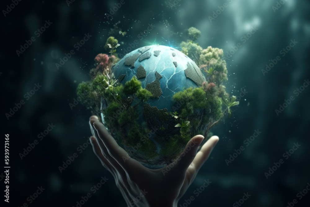 World earth day concept with glass globe and eco-friendly environment. Generative Ai. World earth day concept with glass globe and eco-friendly environment. Generative Ai.