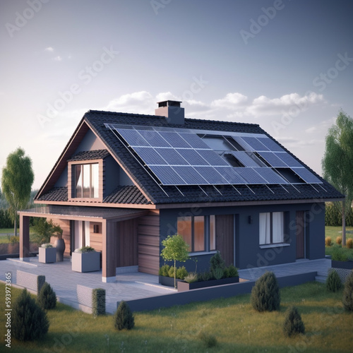 design house with solar panels, solar panels on house roof