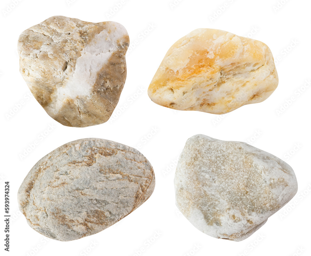 Obraz premium Set of beautiful textured stones isolated on transparent background.