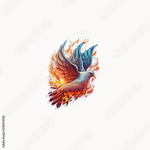 Pentecost Sunday with flame and holy spirit dove. Catholics and Christians Religious culture holiday. 