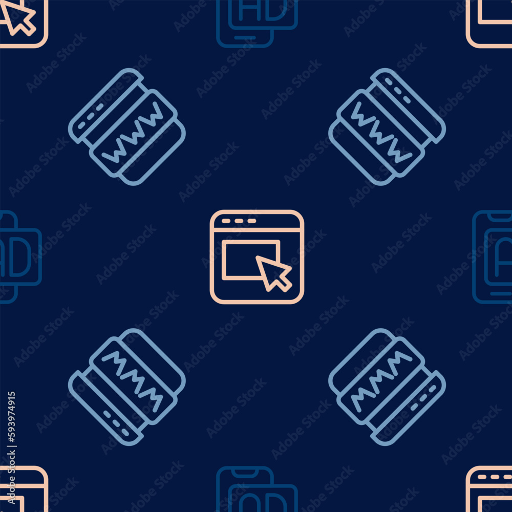 Set line Advertising, Browser window and on seamless pattern. Vector Set line Advertising, Browser window and on seamless pattern. Vector