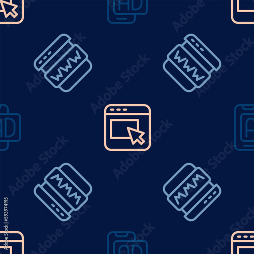 Set line Advertising, Browser window and on seamless pattern. Vector