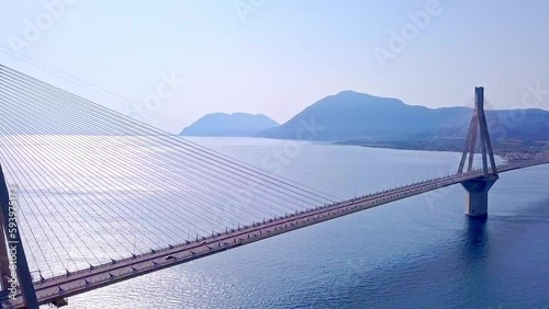 Patra bridge at summertime drone view