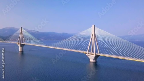 Patra bridge at summertime drone view photo