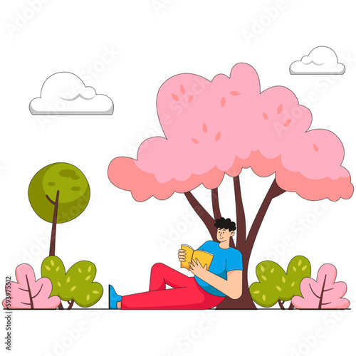 Reading Books In The Park Illustration