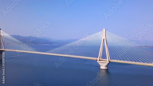 Patra bridge at summertime drone view